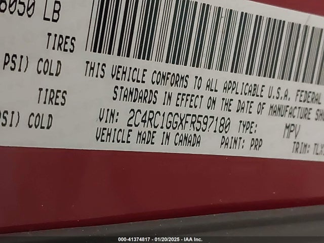 2C4RC1GGXFR597180 Chrysler Town & Country Limited Platinum