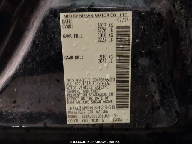 Nissan Altima 2.5 S 2017 1N4AL3AP6HN342968 Image 9