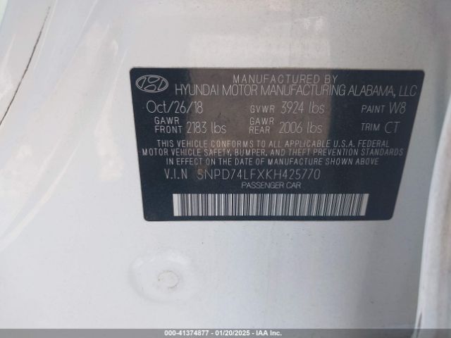 5NPD74LFXKH425770 Hyundai ELANTRA SE
