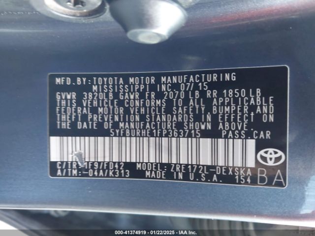 5YFBURHE1FP363715 Toyota Corolla S Plus
