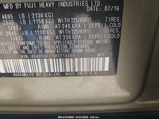 4S4BSACC5H3218455 Subaru Outback 2.5i Premium