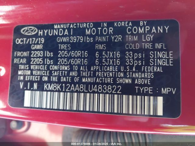 KM8K12AA8LU483822 Hyundai Kona Se