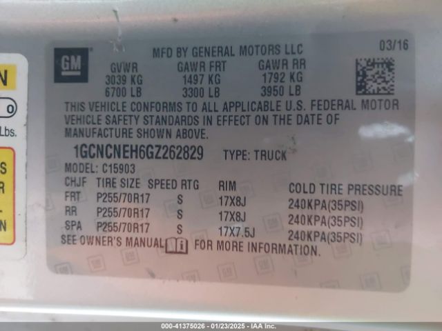 1GCNCNEH6GZ262829 Chevrolet Silverado 1500 Wt