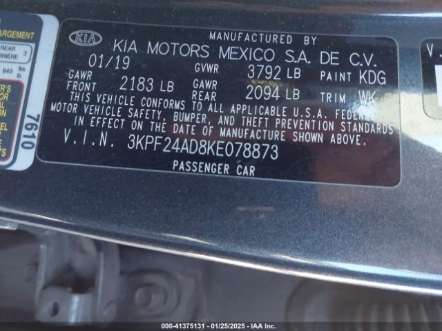 3KPF24AD8KE078873 KIA Forte Lxs