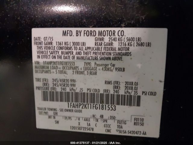 1FAHP2KT1FG181553 Ford TAURUS SHO