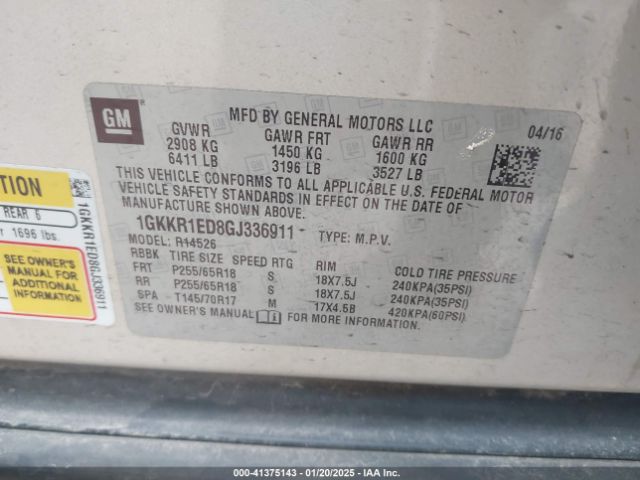 1GKKR1ED8GJ336911 GMC ACADIA SL