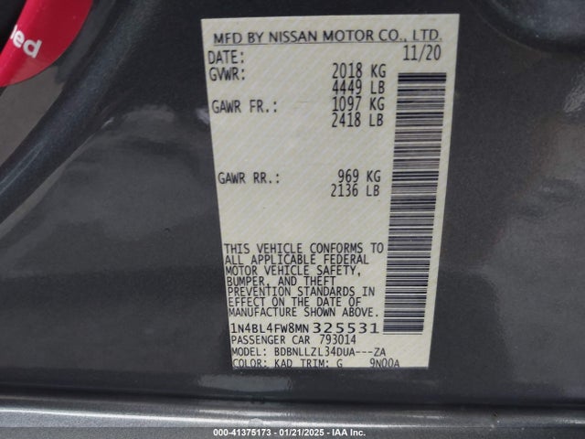 1N4BL4FW8MN325531 Nissan Altima Platinum Intelligent Awd