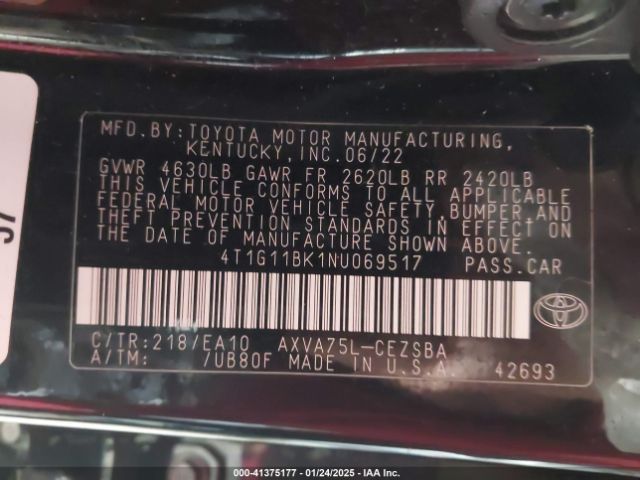 4T1G11BK1NU069517 Toyota Camry Se Awd