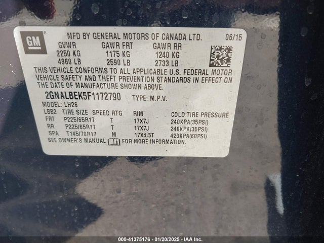 2GNALBEK5F1172790 Chevrolet EQUINOX 1LT