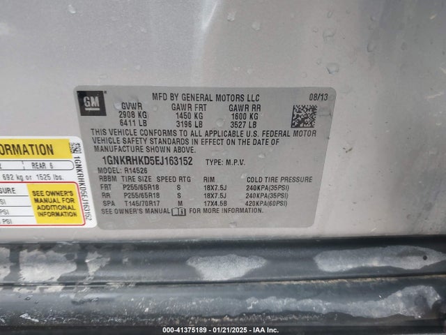 Chevrolet Traverse 2lt 2014 1GNKRHKD5EJ163152 Image 9