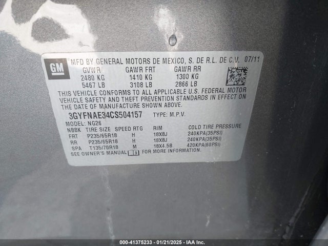 2012 CADILLAC SRX 3GYFNAE34CS504157 Photo 8