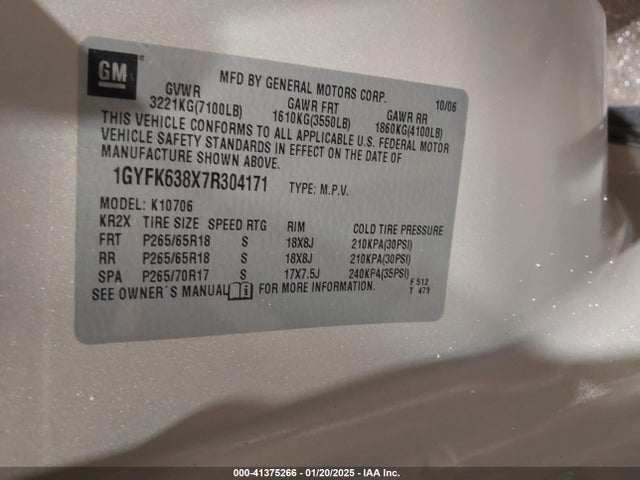 2007 CADILLAC ESCALADE 1GYFK638X7R304171 Photo 8