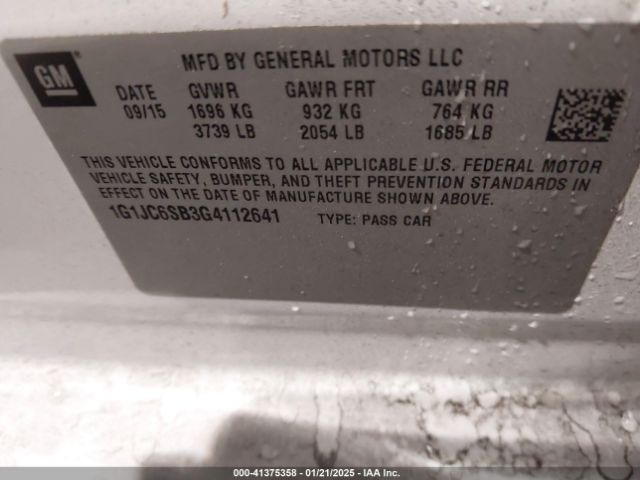 1G1JC6SB3G4112641 Chevrolet Sonic Lt Auto