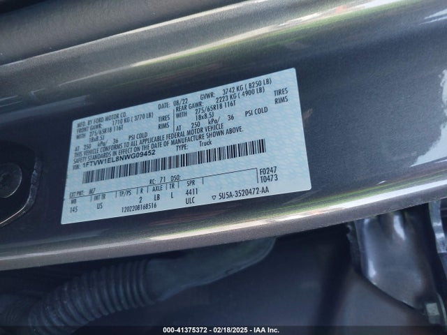 1FTVW1EL8NWG09452 Ford F-150 Lightning Xlt