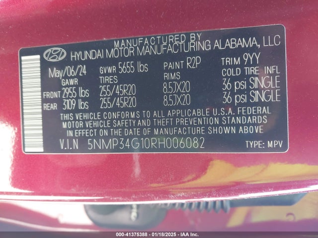 5NMP34G10RH006082 Hyundai Santa Fe Hybrid Limited