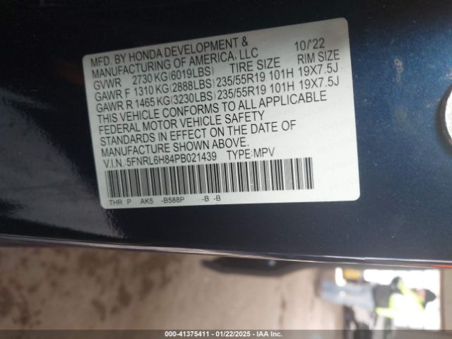 5FNRL6H84PB021439 Honda Odyssey Touring