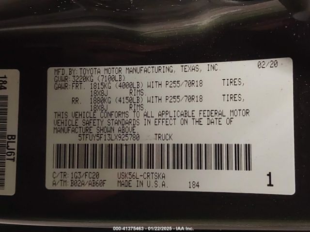 5TFUY5F13LX925780 Toyota Tundra Sr5