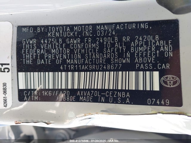 Toyota CAMRY LE 2024 4T1R11AK9RU248677 Image 9