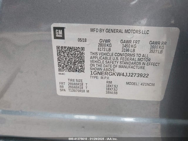 1GNERGKW4JJ273922 Chevrolet Traverse 1lt