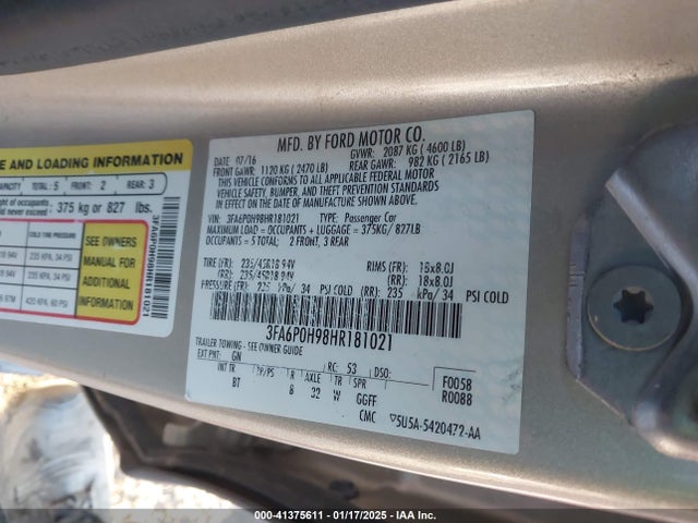 3FA6P0H98HR181021 Ford FUSION SE