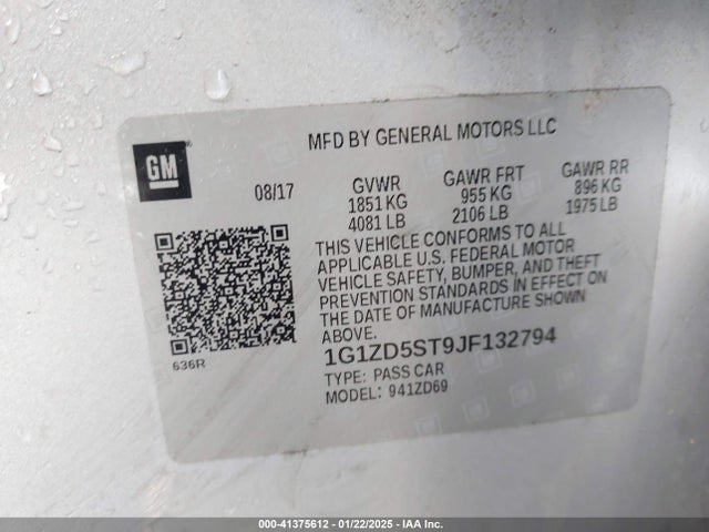 1G1ZD5ST9JF132794 Chevrolet MALIBU LT