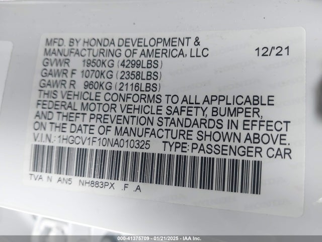 1HGCV1F10NA010325 Honda ACCORD LX