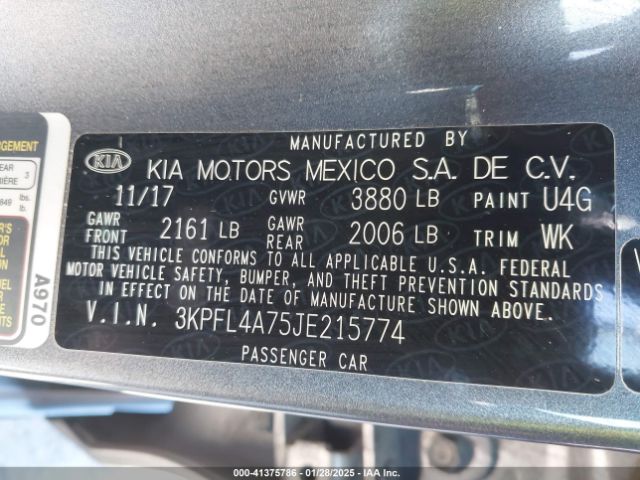 3KPFL4A75JE215774 KIA FORTE S