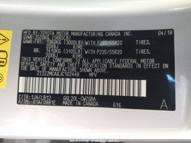 2T2ZZMCAXJC102448 Lexus RX 350