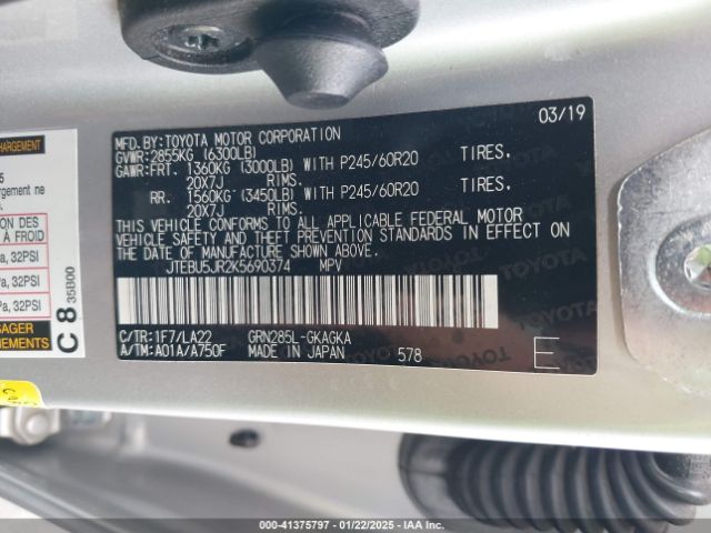JTEBU5JR2K5690374 Toyota 4runner Limited
