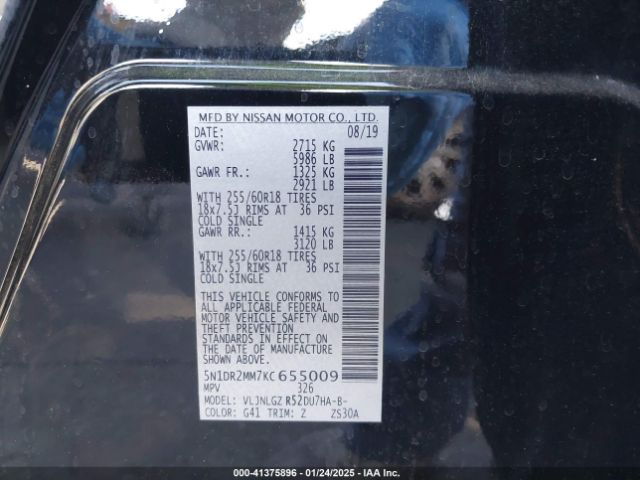 5N1DR2MM7KC655009 Nissan Pathfinder Sl