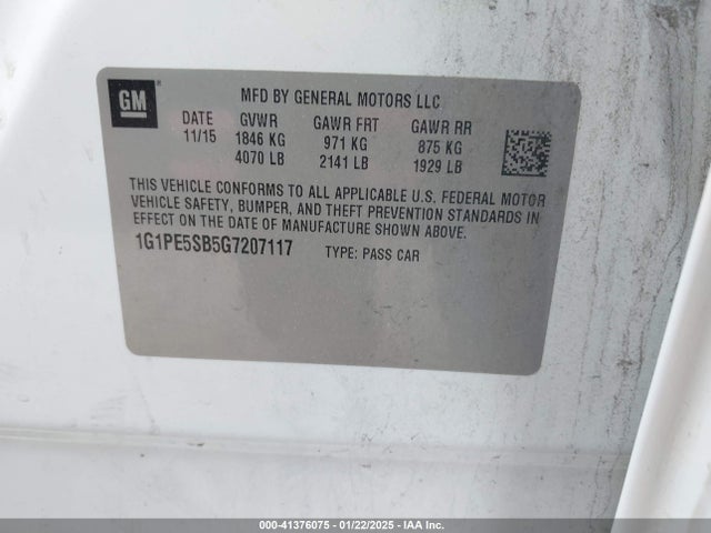 1G1PE5SB5G7207117 Chevrolet Cruze Limited 1lt Auto