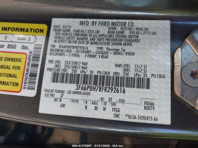 3FA6P0H78FR292616 Ford FUSION SE