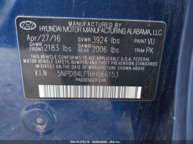 5NPD84LF1HH066153 Hyundai ELANTRA SE