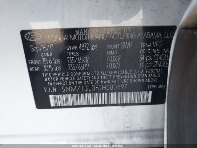 5NMZT3LB6JH080497 Hyundai Santa Fe Sport 2.4l