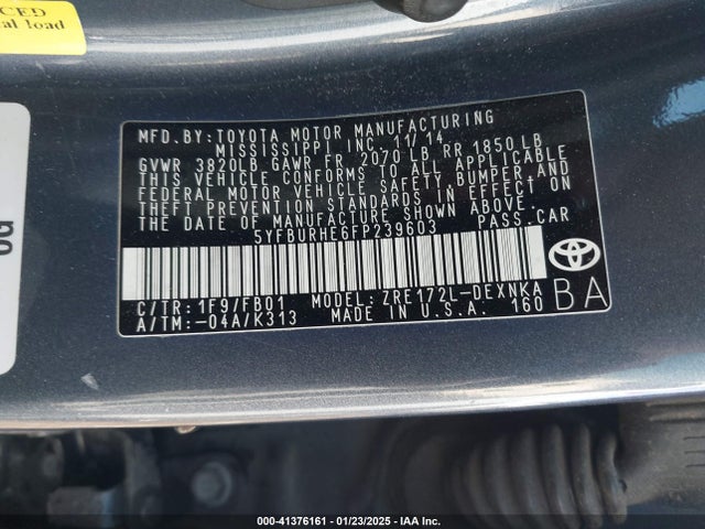 Toyota COROLLA LE 2015 5YFBURHE6FP239603 Image 9