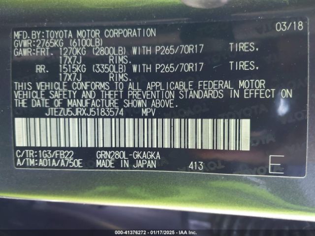 JTEZU5JRXJ5183574 Toyota 4RUNNER SR5