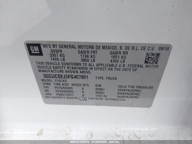 Chevrolet Silverado 1500 1lz 2015 3GCUCSEJ3FG467861 Image 9