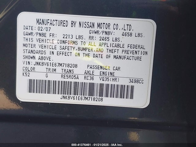 2007 INFINITI G35 SEDAN JNKBV61E67M718208 Photo 8