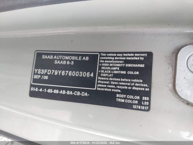 2007 SAAB 9-3 YS3FD79Y676003064 Photo 8