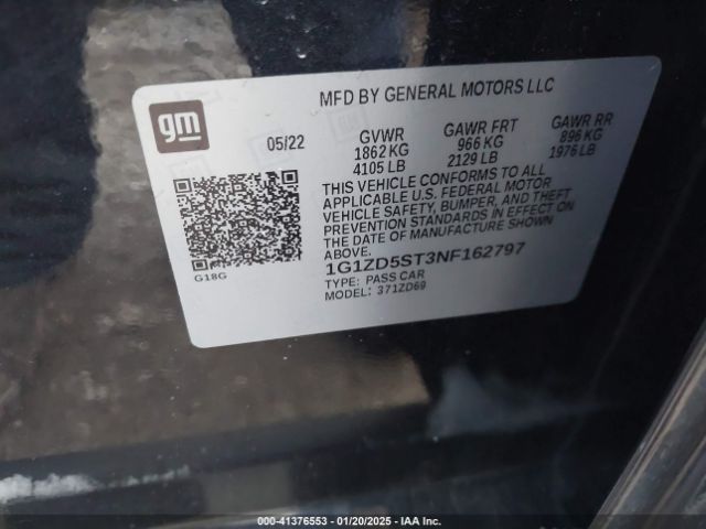 1G1ZD5ST3NF162797 Chevrolet Malibu Fwd Lt
