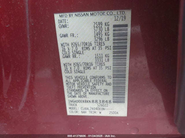 Nissan Frontier Sv 2019 1N6AD0ER8KN883848 Image 9