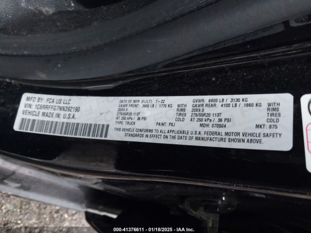 1C6RRFFG7NN392190 RAM 1500 Big Horn  4x4 5'7 Box