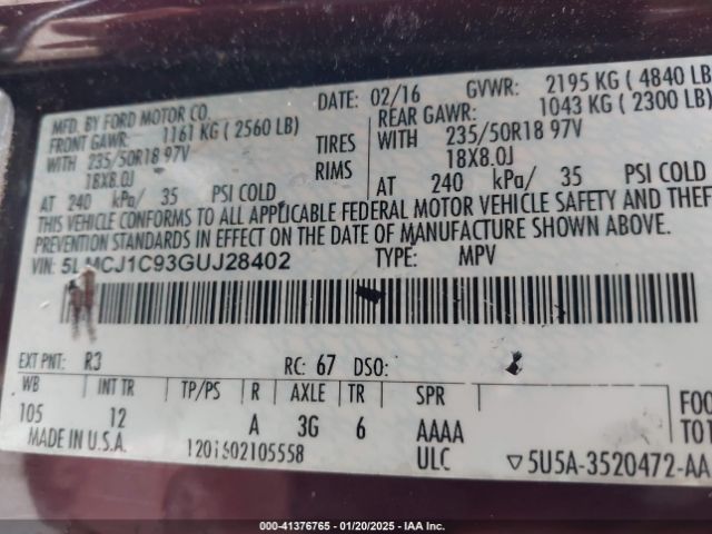 5LMCJ1C93GUJ28402 Lincoln Mkc Premier