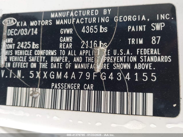 KIA Optima Lx 2015 5XXGM4A79FG434155 Image 9