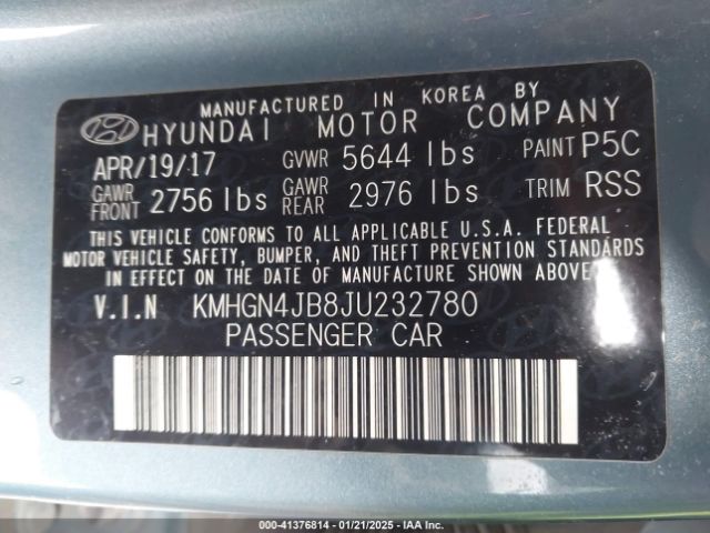 KMHGN4JB8JU232780 Genesis G80 3.3t Sport
