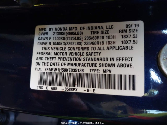 Honda CR-V EX 2019 7FARW1H59KE035138 Image 9