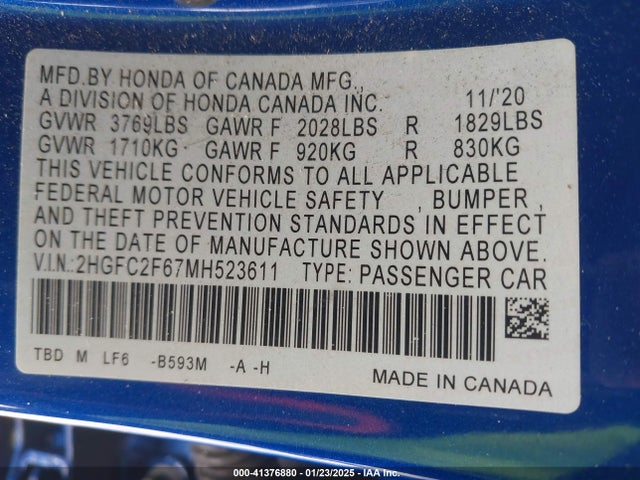 Honda Civic Lx 2021 2HGFC2F67MH523611 Image 9