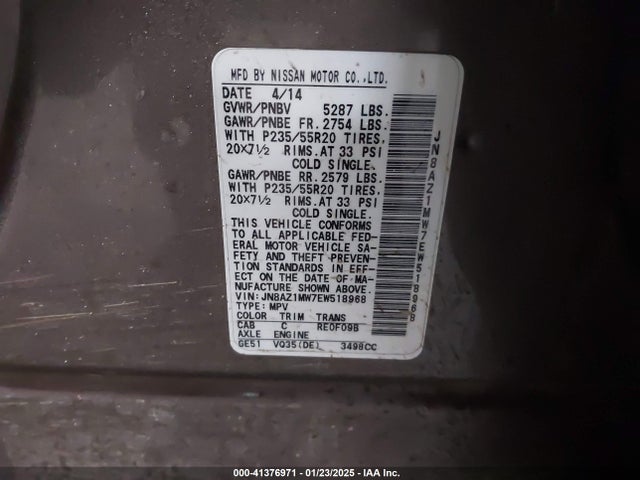 Nissan Murano Le 2014 JN8AZ1MW7EW518968 Image 9