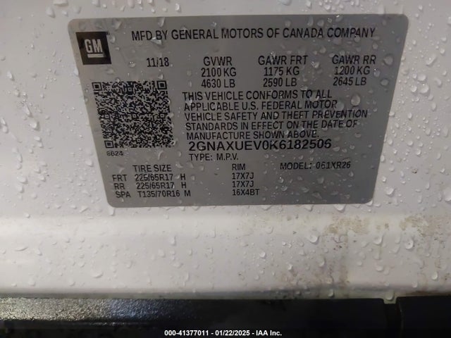 2GNAXUEV0K6182506 Chevrolet EQUINOX LT