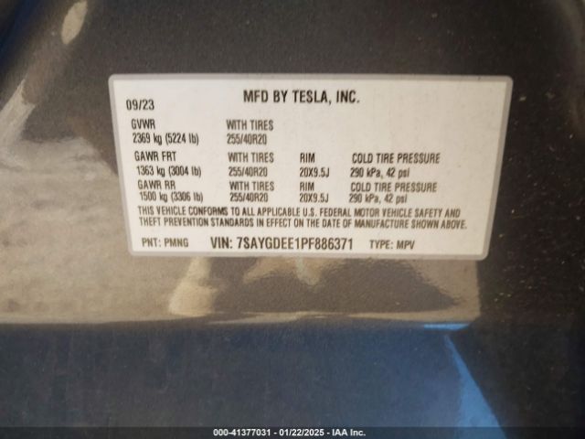 7SAYGDEE1PF886371 Tesla Model Y Awd/long Range Dual Motor All-wheel Drive